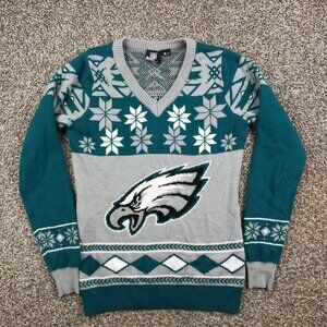 Philadelphia Eagles Sweater Ugly Christmas V Neck Pullover Womens Small *Flaw